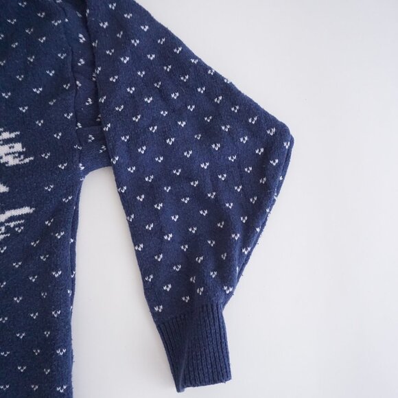 Vintage Northern Reflections Navy Cabin Winter Scene Knit Cardigan Sweater S - Picture 4 of 10